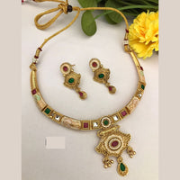 FS Collection Traditional Gold Plated Pota Stone Necklace Set For Wedding Occassions