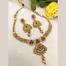 FS Collection Traditional Gold Plated Pota Stone Necklace Set For Wedding Occassions
