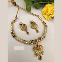 FS Collection Traditional Gold Plated Pota Stone Necklace Set For Wedding Occassions