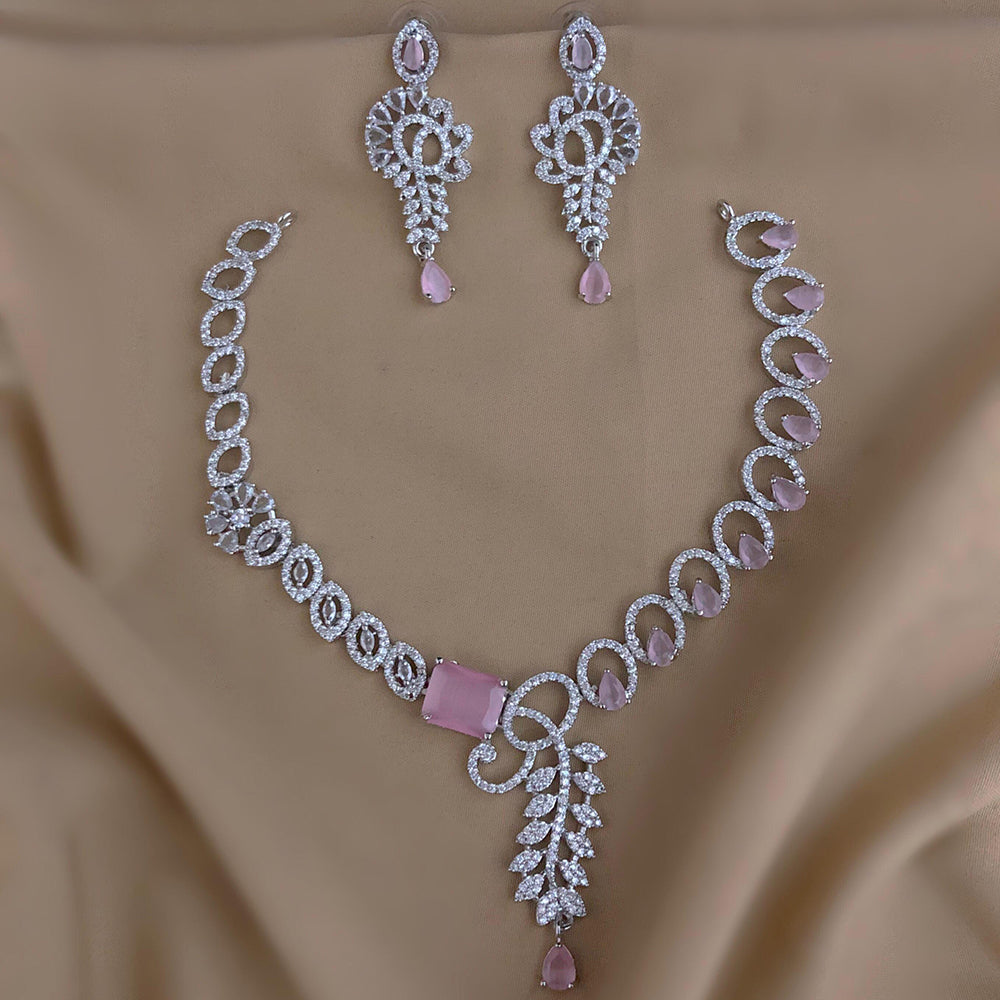 FS Collection Sparkling American Diamond Necklace Set For Party Wear