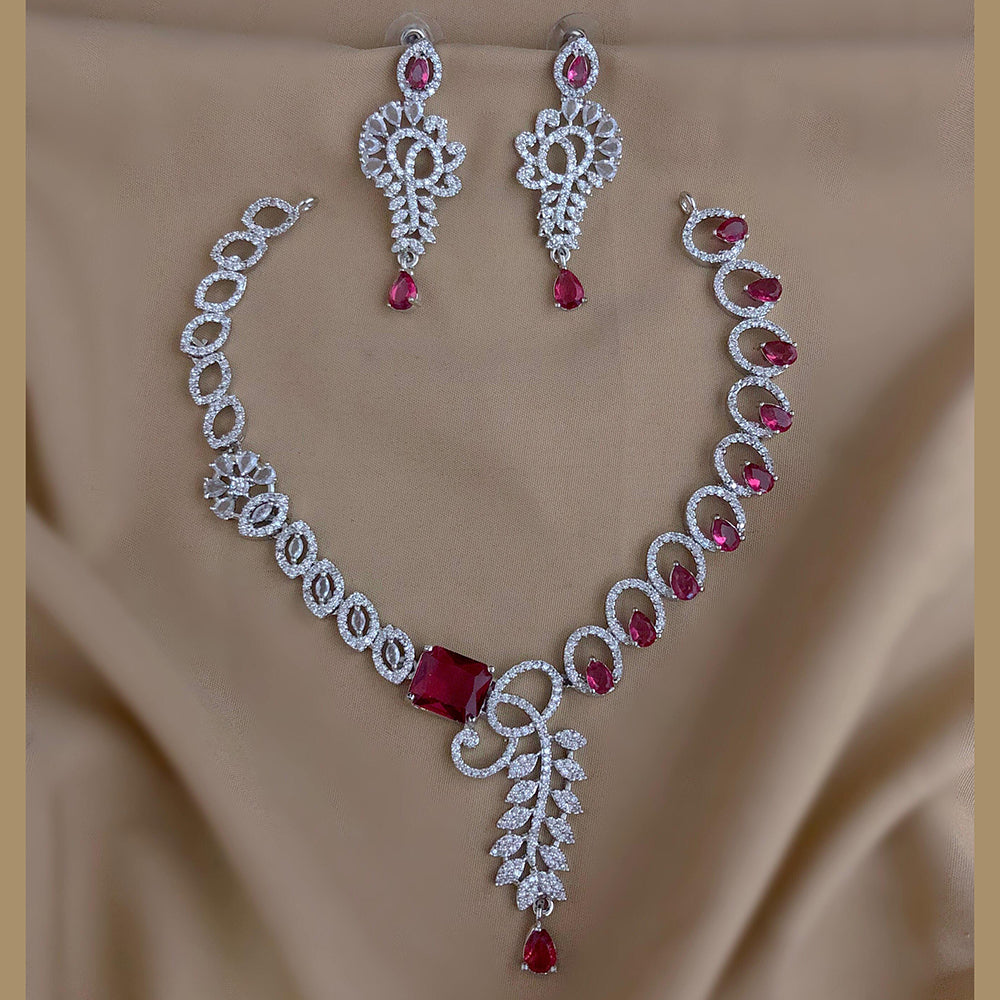 FS Collection Sparkling American Diamond Necklace Set For Party Wear