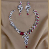 FS Collection Sparkling American Diamond Necklace Set For Party Wear