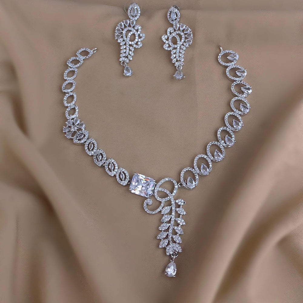 FS Collection Sparkling American Diamond Necklace Set For Party Wear