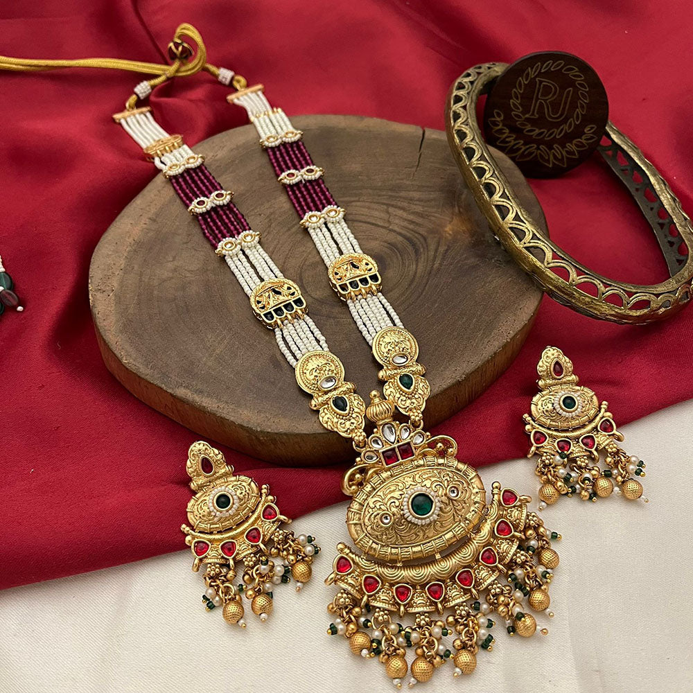 FS Collection Elegante Kundan And Pearl Long Necklace Set For Every Occassions