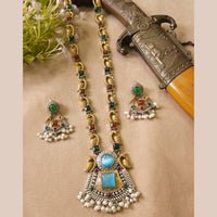 FS Collection Royal Monalisa Stone And Pearl Long  Necklace Set For Weddings And Parties