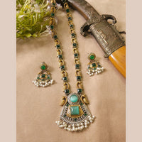 FS Collection Royal Monalisa Stone And Pearl Long  Necklace Set For Weddings And Parties
