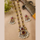 FS Collection Royal Monalisa Stone And Pearl Long  Necklace Set For Weddings And Parties