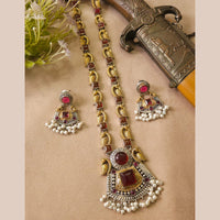 FS Collection Royal Monalisa Stone And Pearl Long  Necklace Set For Weddings And Parties