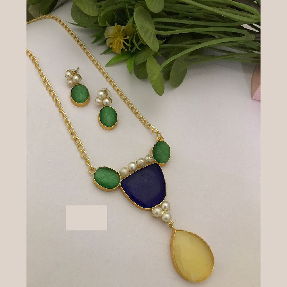 FS Collection Royal Monalisa Stone And Pearl Long  Necklace Set For Weddings And Parties