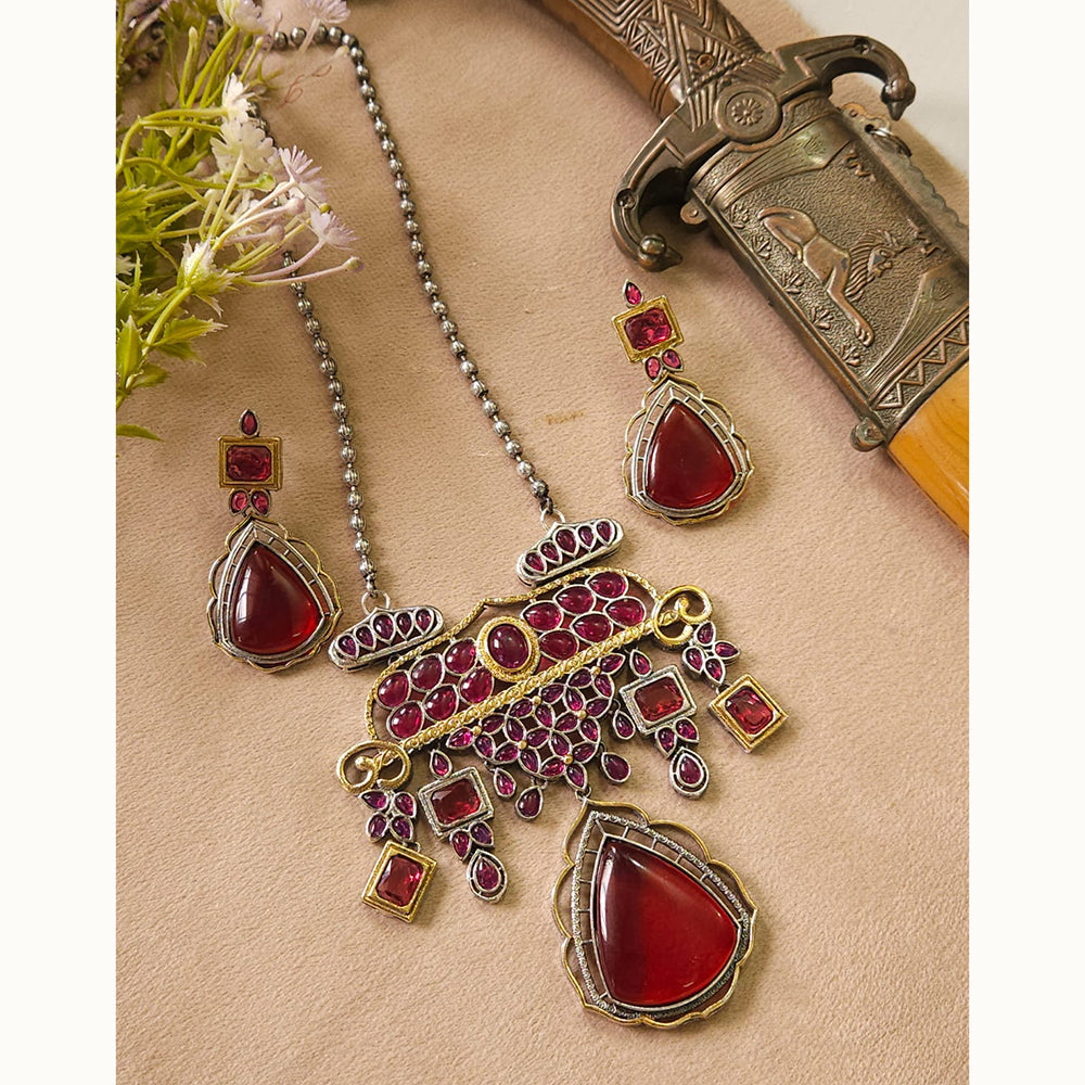 FS Collection Royal Monalisa Stone Long  Necklace Set For Weddings And Parties