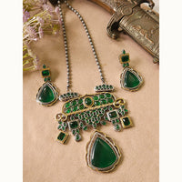 FS Collection Royal Monalisa Stone Long  Necklace Set For Weddings And Parties