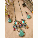 FS Collection Royal Monalisa Stone Long  Necklace Set For Weddings And Parties