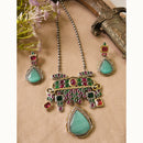 FS Collection Royal Monalisa Stone Long  Necklace Set For Weddings And Parties