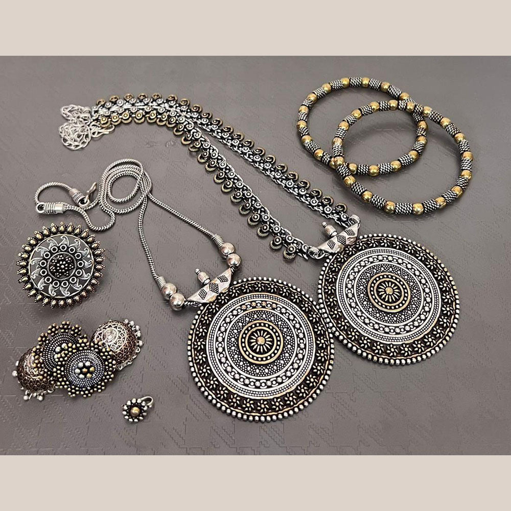 FS Collection Beautiful Oxidised Two Tone Jewellery Combo Set For Navratri Occassions