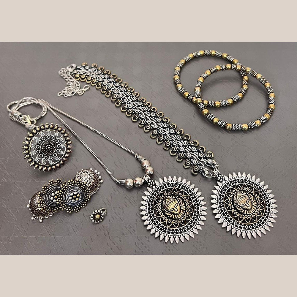 FS Collection Beautiful Oxidised Two Tone Jewellery Combo Set For Navratri Occassions