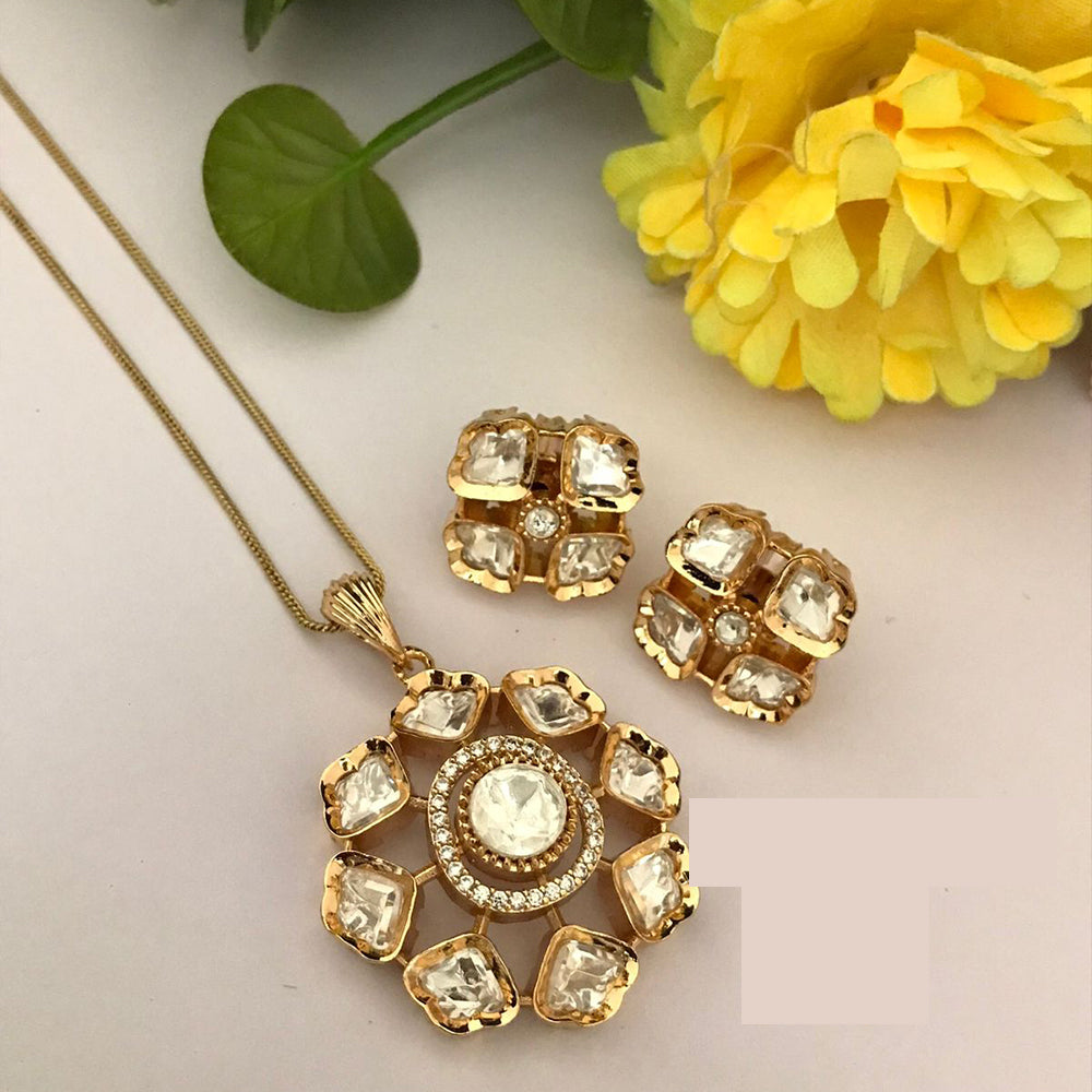 FS Collection Sparkling Glow Designer Kundan Stone Pendant Necklace Set for Special Occasions