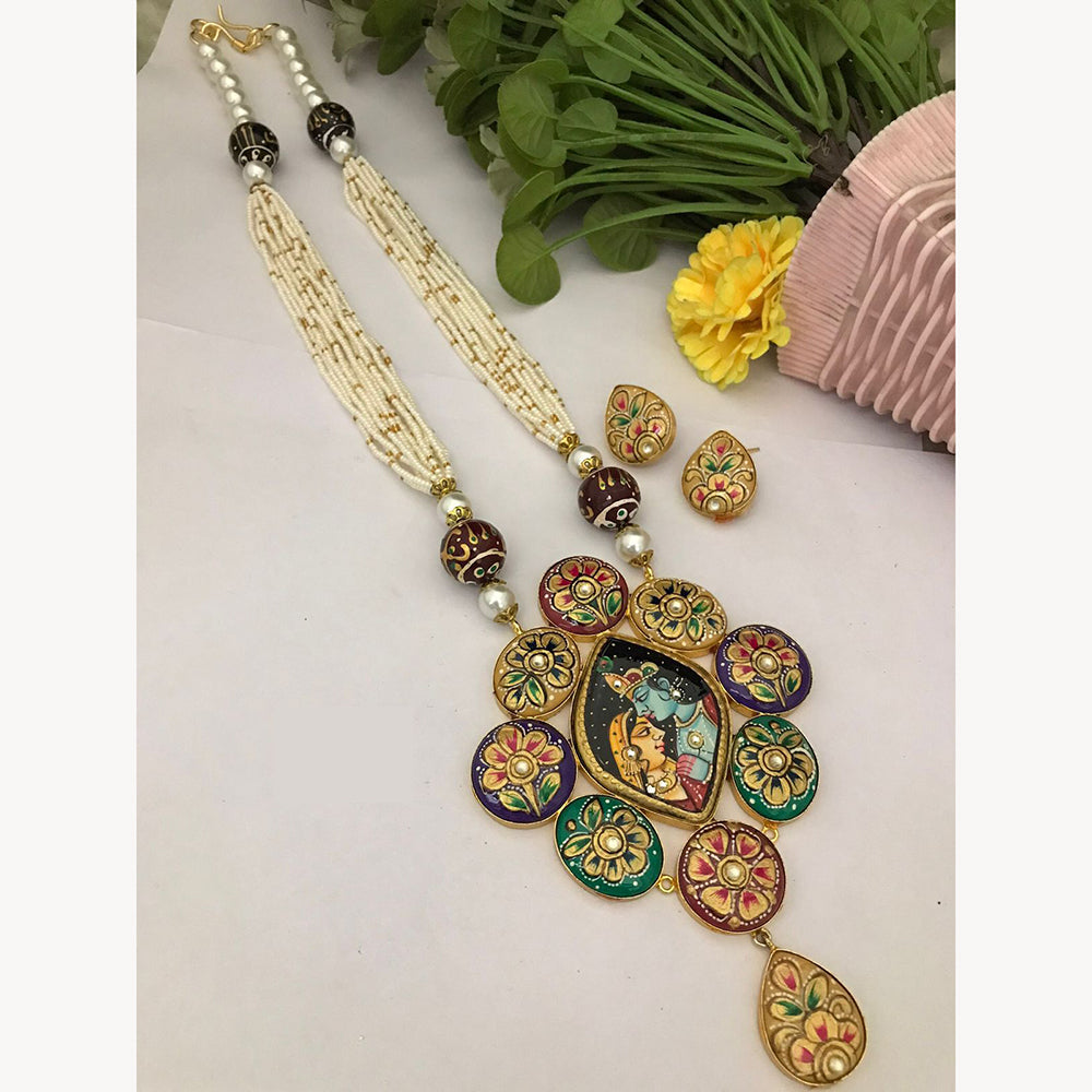 FS Collection Ethnic Handpainted Radha Krishna Designer Meenakari Long Necklace Set