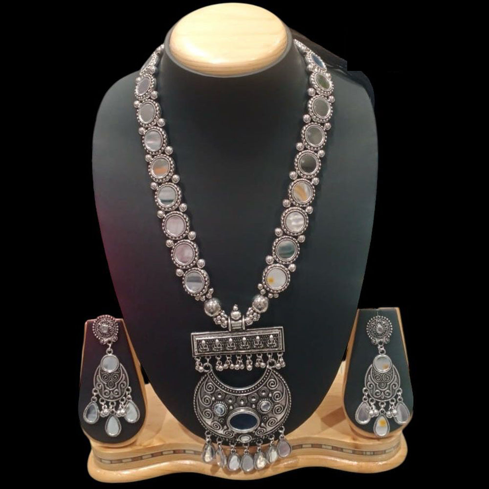 FS Collection Heritage Style Oxidised Mirror Long Necklace Jewelry Set for Garba & Folk Dance