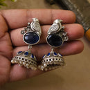 FS Collection Classic Oxidised Plated Monalisa Stone Work Jhumki Earrings