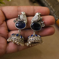 FS Collection Classic Oxidised Plated Monalisa Stone Work Jhumki Earrings