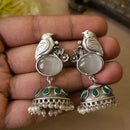 FS Collection Classic Oxidised Plated Monalisa Stone Work Jhumki Earrings