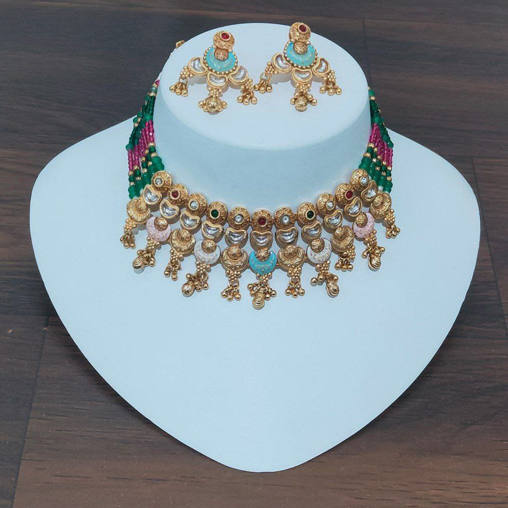 FS Collection Beautiful Pota stone And Pearl Necklace Set With Amazing Meenakari Work
