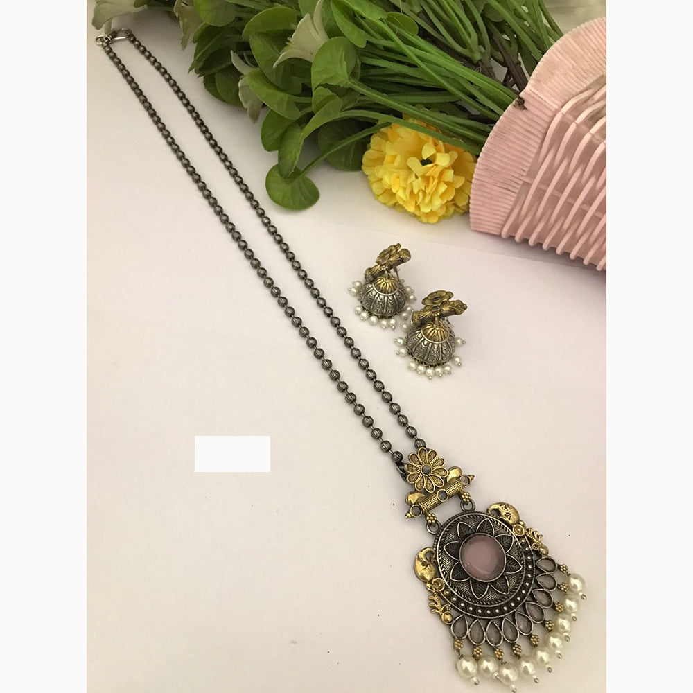 FS Collection Trendy 2 Tone Oxidised Plated Long Pendent Necklace Set Perfect For Navratri Festival