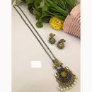 FS Collection Trendy 2 Tone Oxidised Plated Long Pendent Necklace Set Perfect For Navratri Festival