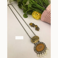 FS Collection Trendy 2 Tone Oxidised Plated Long Pendent Necklace Set Perfect For Navratri Festival