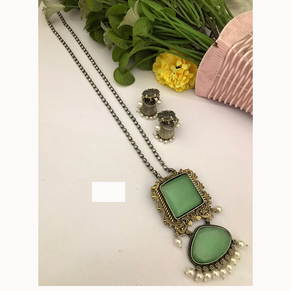 FS Collection Traditional Pendent Necklace Set With Monalisa Stone Detailing