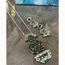 FS Collection Trendy 2 Tone Oxidised Plated Long Pendent Necklace Set Perfect For Navratri Festival