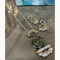 FS Collection Trendy 2 Tone Oxidised Plated Long Pendent Necklace Set Perfect For Navratri Festival
