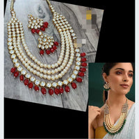 FS Collection Grand Kundan Stone Beaded Multi Layer Necklace Set