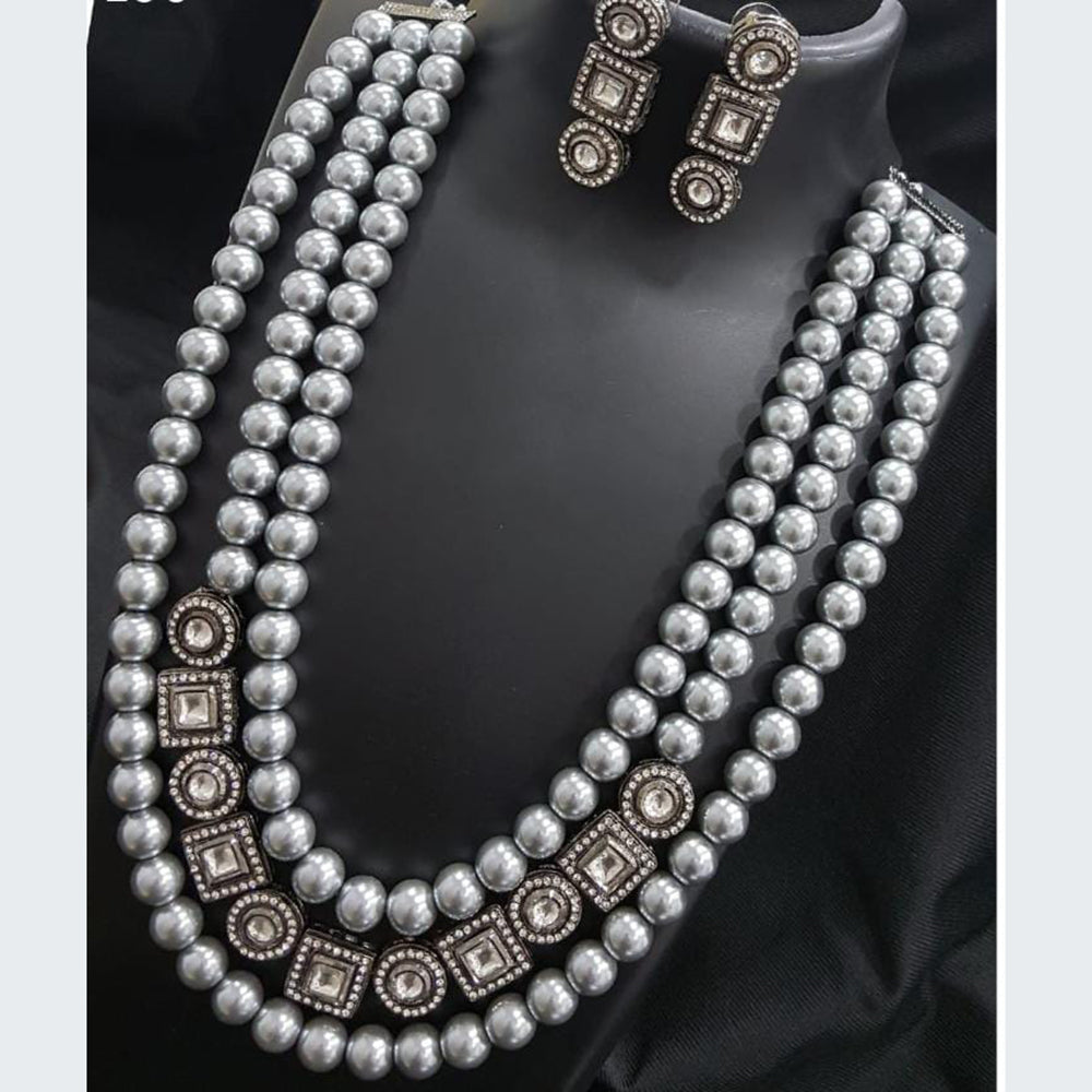 FS Collection Royal Oxidised Kundan And Austrian Multi Strand Necklace Set