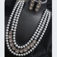 FS Collection Royal Oxidised Kundan And Austrian Multi Strand Necklace Set