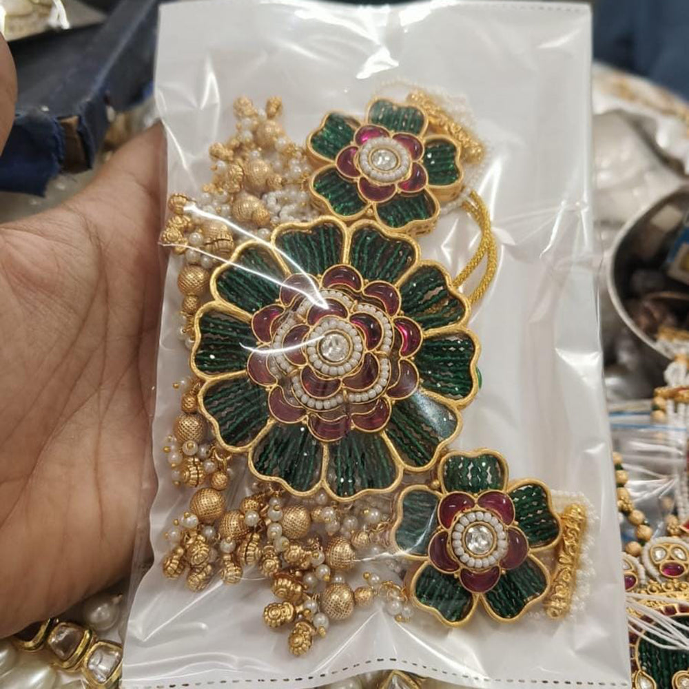 FS Collection Opulent Kundan and Pearl Choker Necklace Set with Matching Earrings