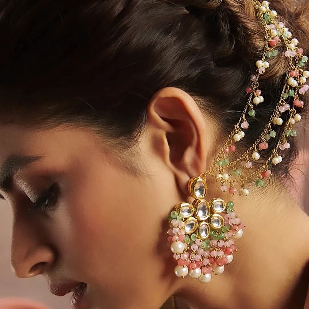FS Collection Heritage Kundan and Pearl Kan Chain with Delicate Craftsmanship