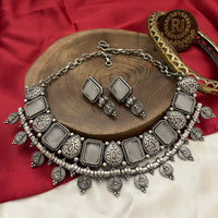 FS Collection Vintage Look Oxidised Crystal Stone Necklace Set