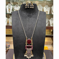 FS Collection Royal 2 Tone Pota Stone And Pearl Long Necklace Set