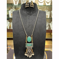 FS Collection Royal 2 Tone Pota Stone And Pearl Long Necklace Set