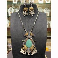 FS Collection Royal 2 Tone Pota Stone And Pearl Long Necklace Set