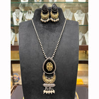 FS Collection Royal 2 Tone Pota Stone And Pearl Long Necklace Set