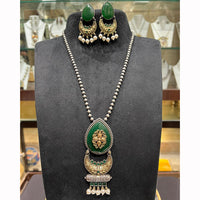 FS Collection Royal 2 Tone Pota Stone And Pearl Long Necklace Set