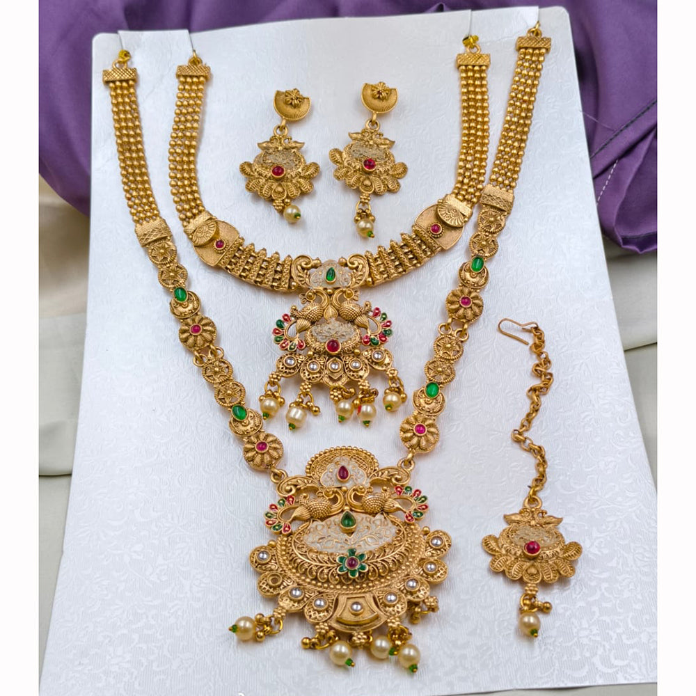FS Collection Designer Pota Stone And Beads Meenakari Double Necklace Set