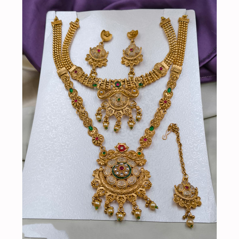 FS Collection Designer Pota Stone And Beads Meenakari Double Necklace Set