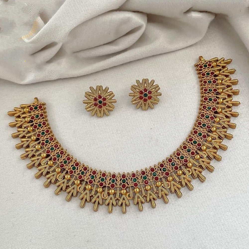 FS Collection Royal Glow Pota Stone Temple Necklace Set