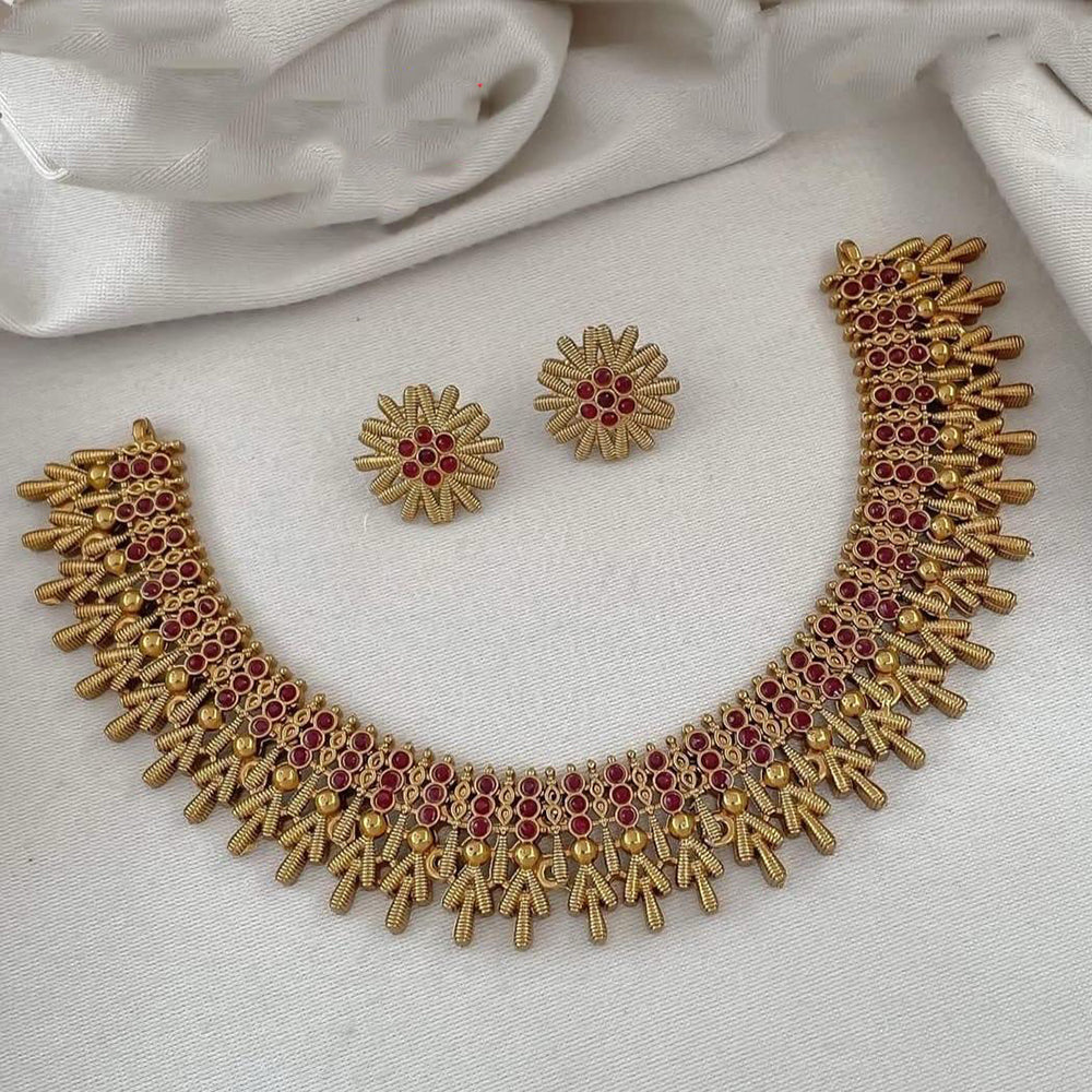 FS Collection Royal Glow Pota Stone Temple Necklace Set