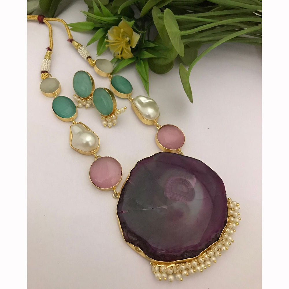 FS Collection Shimmering Pota Mother Of Pearls Long Necklace Set