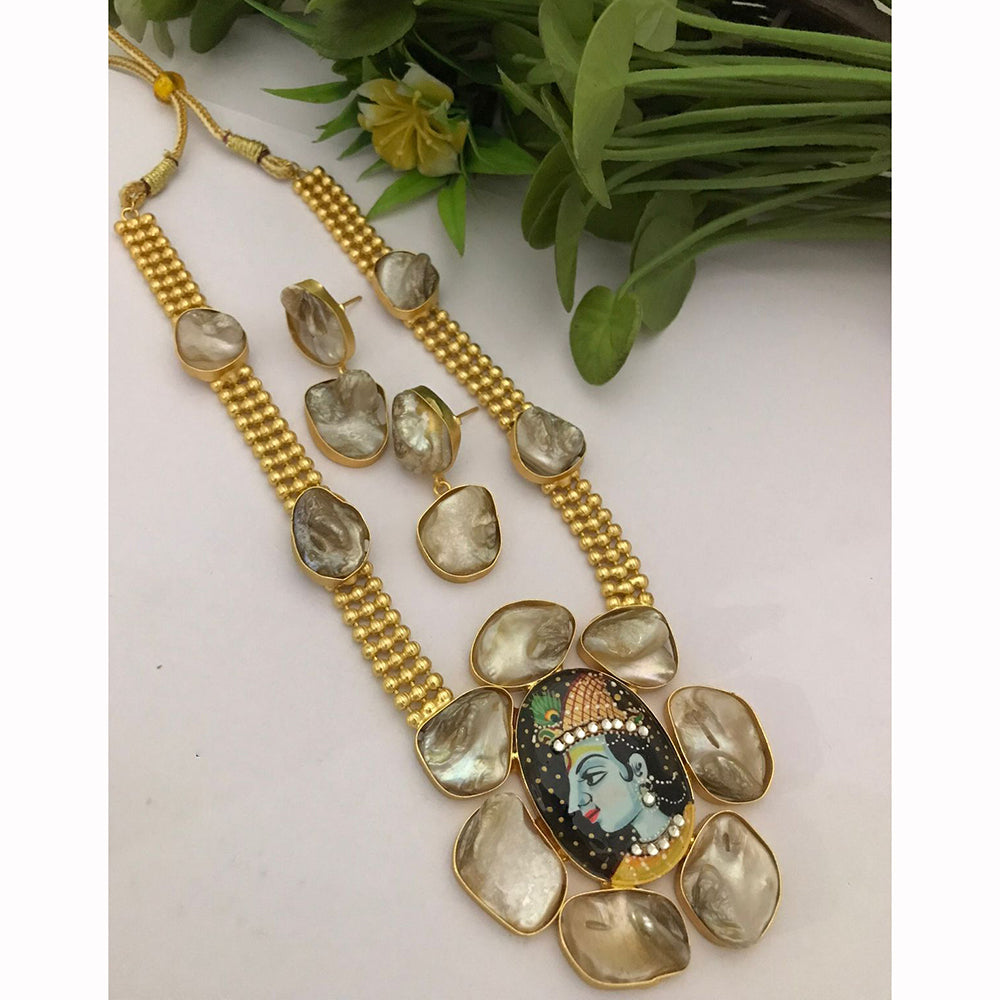 FS Collection Shimmering Mother Of Pearls Long Necklace Set