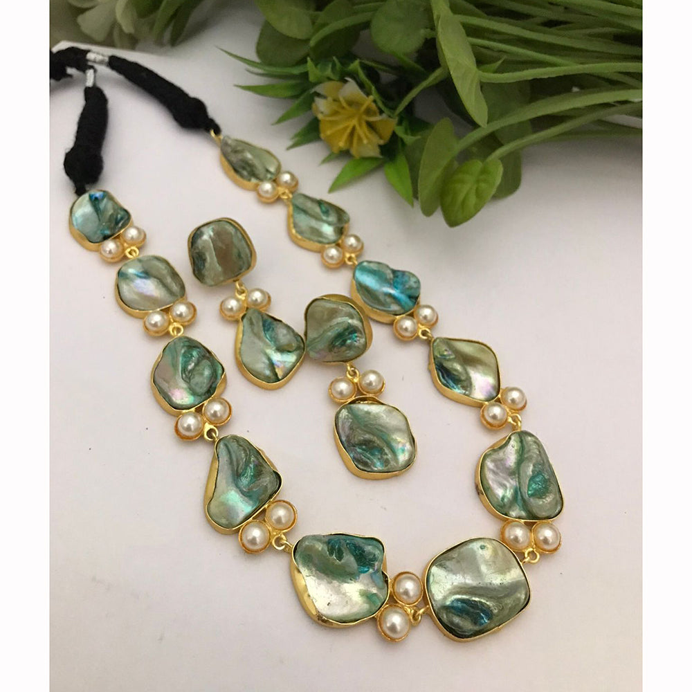 FS Collection Shimmering Mother Of Pearls Long Necklace Set